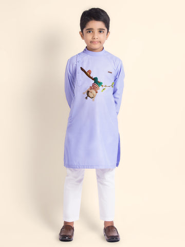 Boys' Purple Cotton Kurta Set – Printed