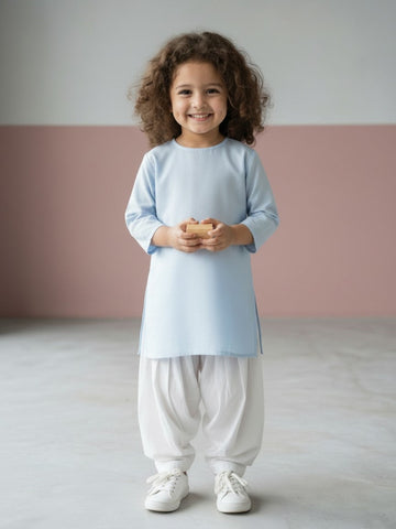 Girls' Sky Blue Cotton Kurti Set – Solid