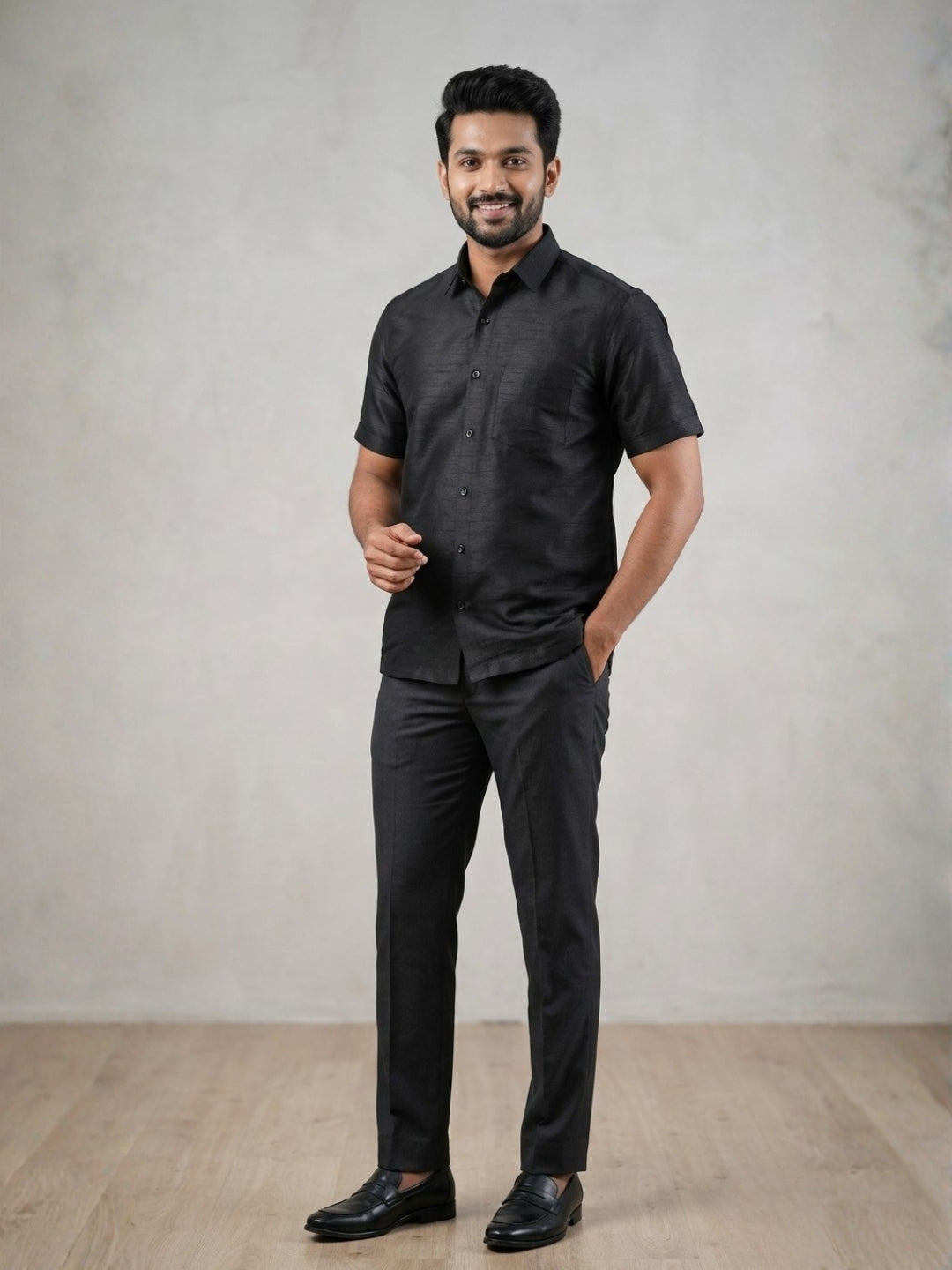 Men's Black Art Silk Shirt – Textured