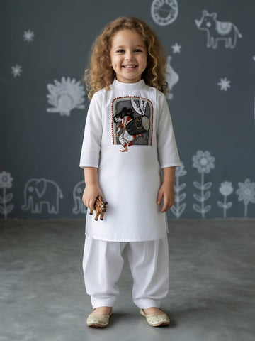 Girls' White Cotton Kurti Set – Ethnic Print