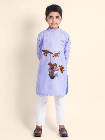 Boys' Purple Cotton Kurta Set – Printed