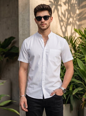 Men's White Cotton Shirt – Mandarin Collar