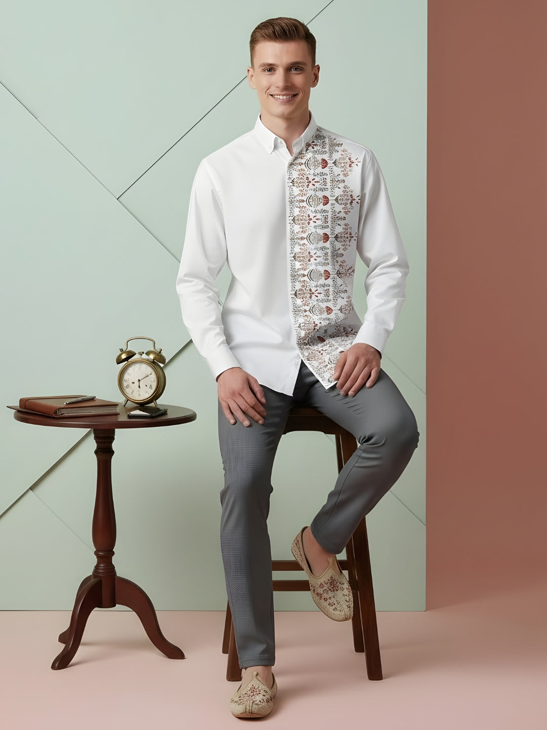 Men's White Cotton Shirt – Ethnic Print