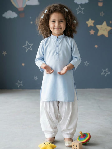 Girls' Sky Blue Cotton Kurti Set – Solid