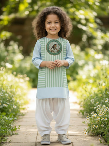 Girls' Sky Blue Cotton Kurti Set – Ethnic Print