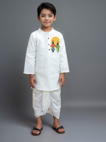 Boys' White Cotton Kurta Set – Asymmetric