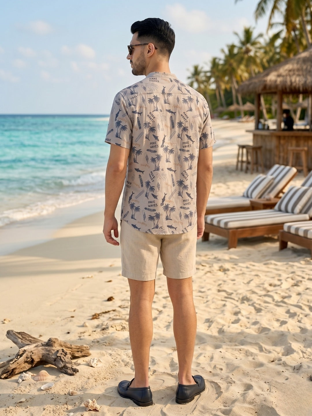 Men's Beige Cotton Shirt – Ethnic Print