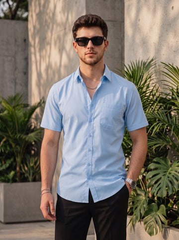 Men's Sky Blue Cotton Shirt – Solid