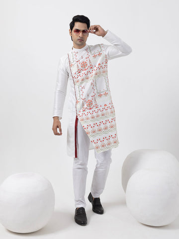Men's White Art Silk Kurta Set – Ethnic Print