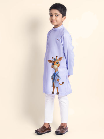 Boys' Purple Cotton Kurta Set – Printed