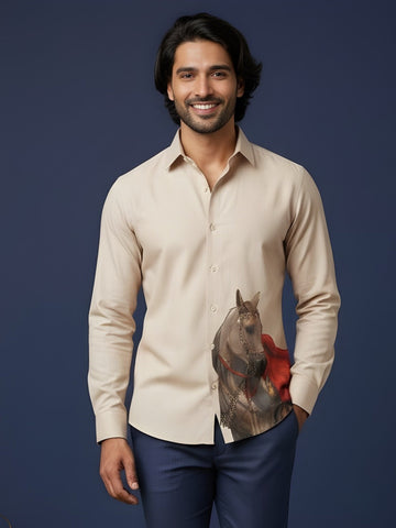 Men's Beige Cotton Shirt – Ethnic Print