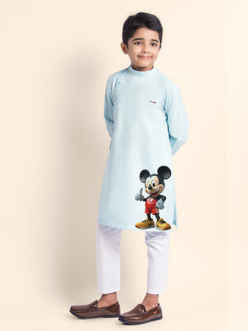 Boys' Sky Blue Cotton Kurta Set – Printed