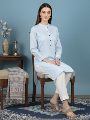 Women's Sky Blue Cotton Kurti Set – Solid