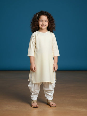 Girls' Beige Cotton Kurti Set – Solid