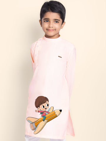 Boys' Pink Cotton Kurta Set