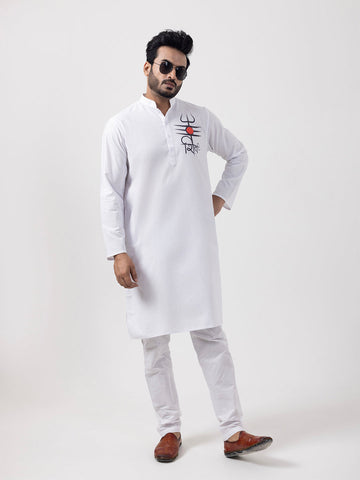 Men's White Cotton Kurta Set – Lord Shiva Print