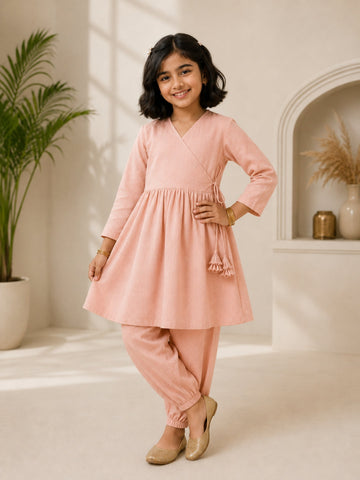 Girls' Pink Cotton Kurti Set – Solid