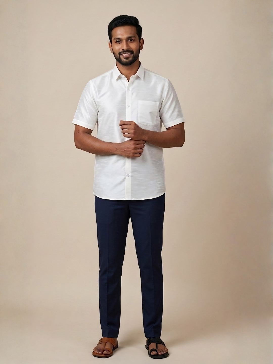 Men's White Art Silk Shirt – Textured