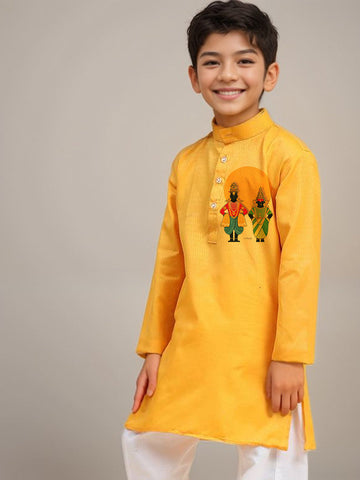 Boys' Yellow Cotton Kurta Set – Printed