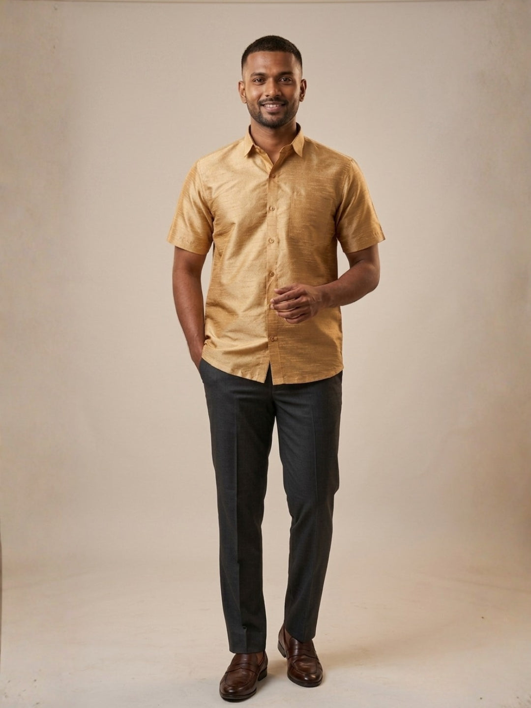Men's Beige Art Silk Shirt – Textured