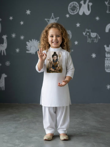 Girls' White Cotton Kurti Set – Ethnic Print