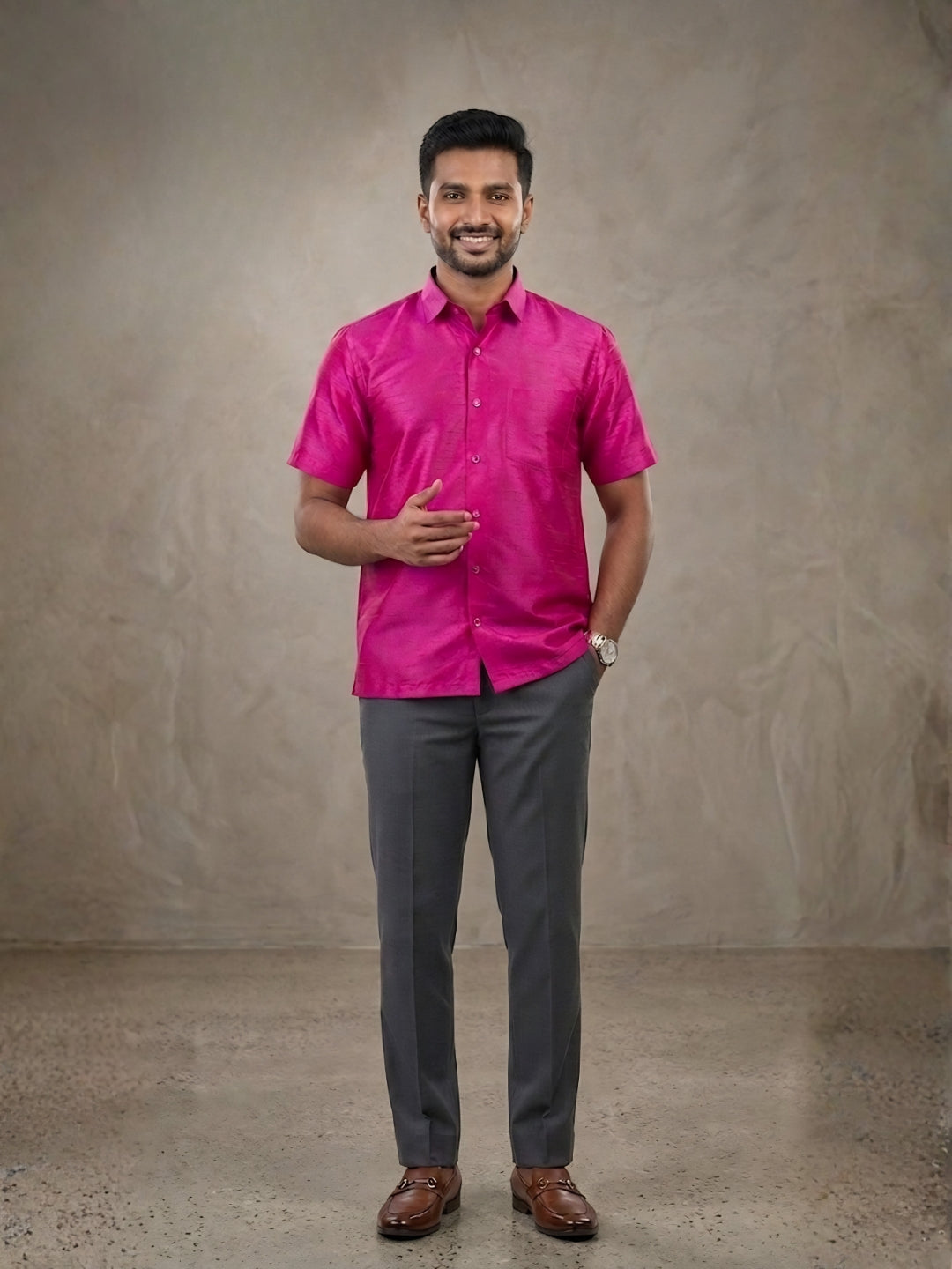 Men's Pink Art Silk Shirt – Textured