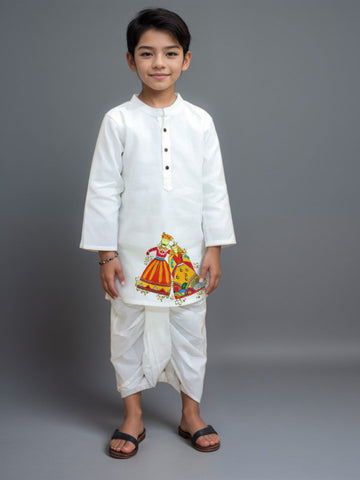 Boys' White Cotton Kurta Set – Asymmetric