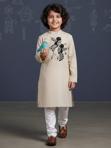 Boys' Beige Cotton Kurta Set – Ethnic Print