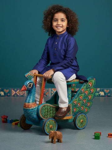 Boys' Blue Art Silk Kurta Set – Solid