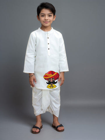 Boys' White Cotton Kurta & Pyjama Set – Asymmetric