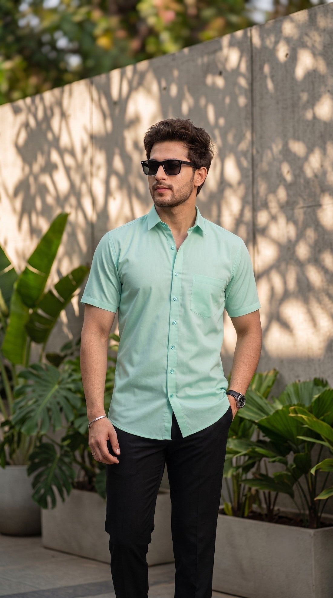 Men's Green Cotton Shirt – Solid