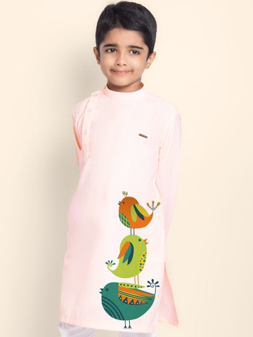 Boys' Pink Cotton Kurta & Pyjama Set – Printed