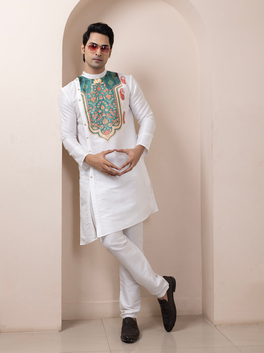 Men's White Art Silk Kurta Set – Ethnic Print