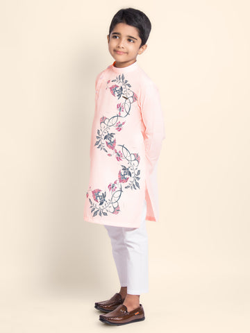 Boys' Pink Cotton Kurta Set