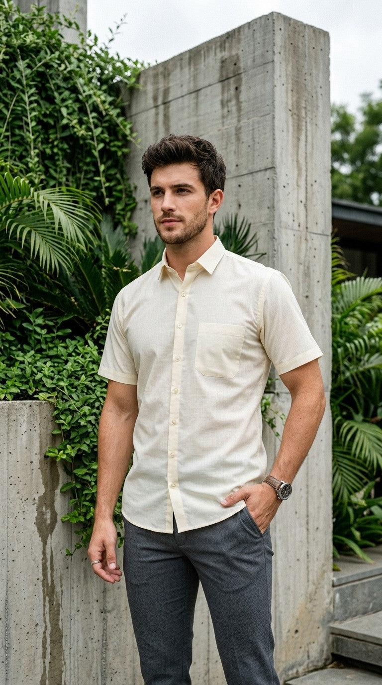 Men's Beige Cotton Shirt – Solid