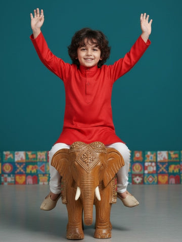 Boys' Red Cotton Kurta Set – Solid