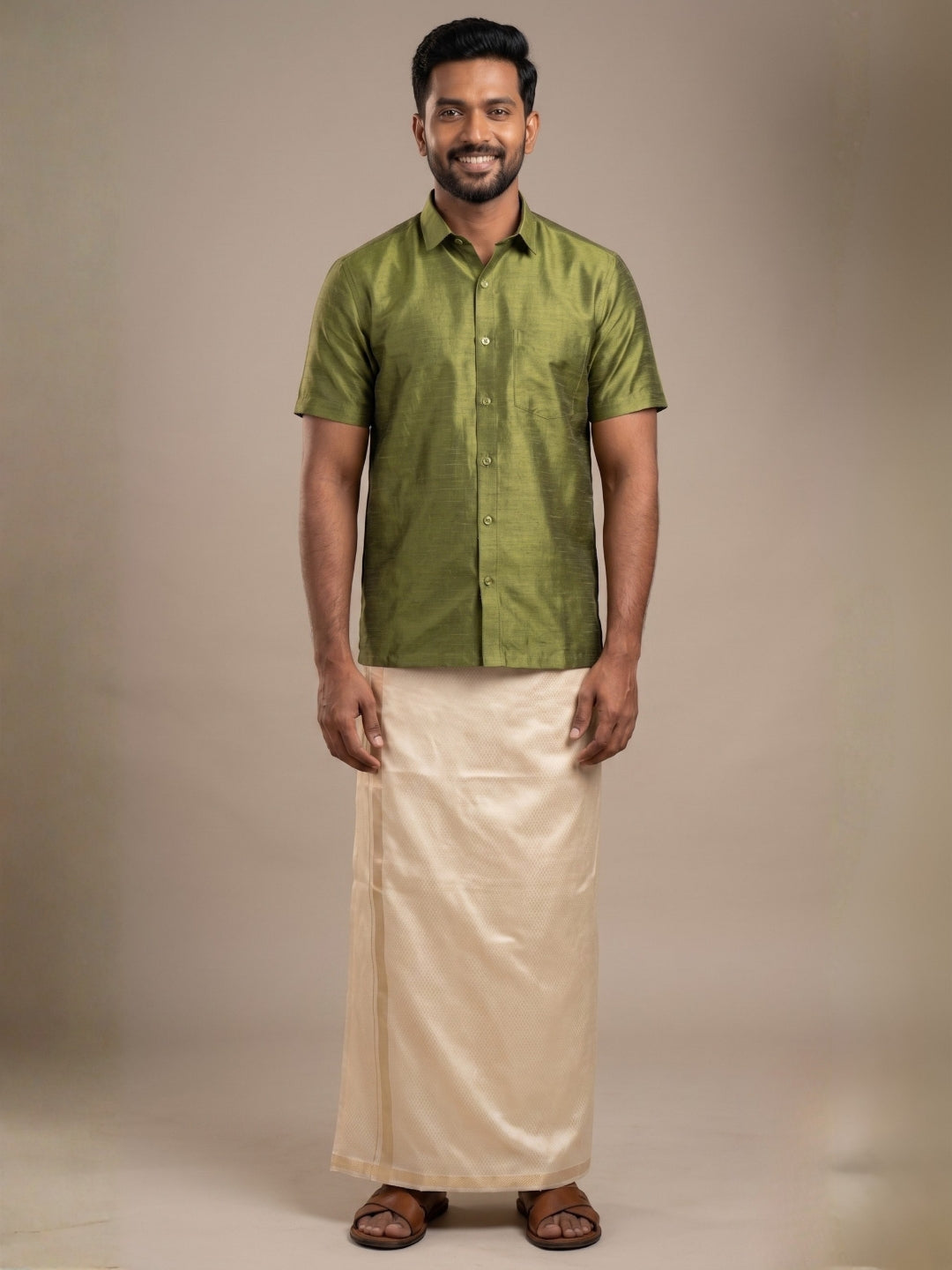 Men's Green Art Silk Shirt – Textured