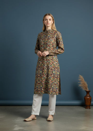 Women's Multicolour Art Silk Kurti Set – Printed