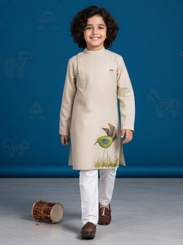 Boys' Beige Cotton Kurta Set – Ethnic Print