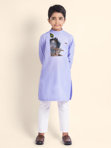 Boys' Lavender Cotton Kurta Set – Lord Krishna Print