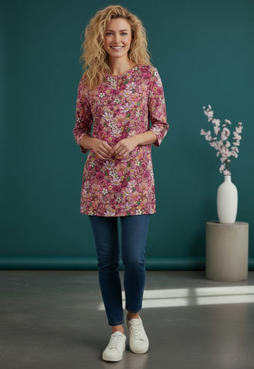 Women's Pink Cotton Tunic Top – Printed