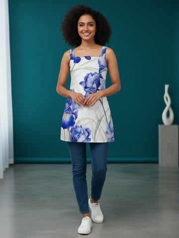 Women's White Cotton Sleeveless Top – Floral Print