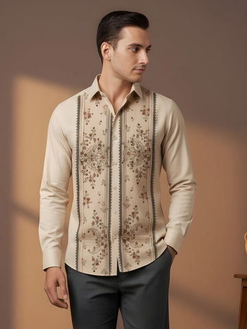 Men's Beige Cotton Shirt – Ethnic Print