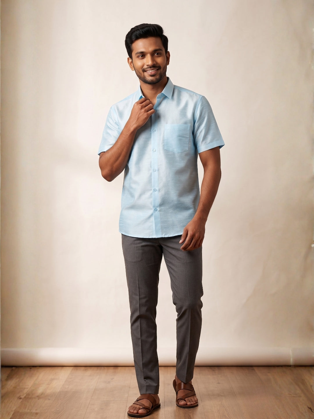 Men's Sky Blue Art Silk Shirt – Textured