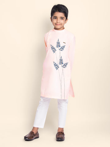 Boys' Pink Cotton Kurta Set – Printed