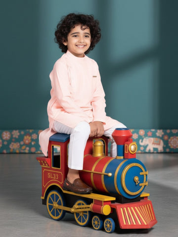 Boys' Pink Cotton Kurta Set – Solid & Side Placket