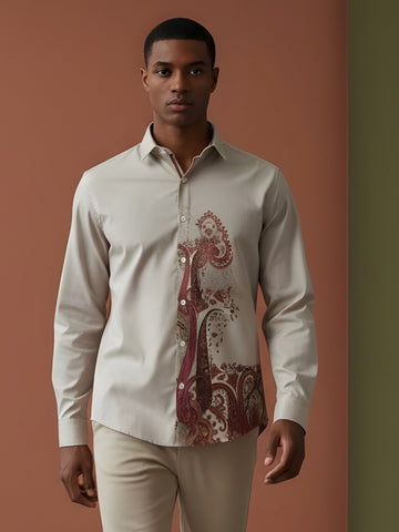 Men's Beige Cotton Shirt – Ethnic Print