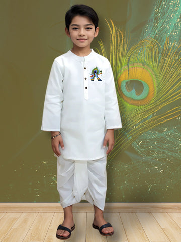 Boys' White Cotton Kurta Set – Asymmetric