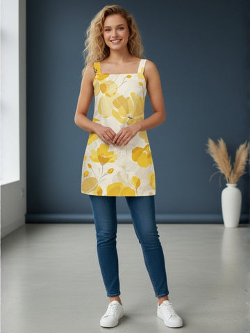 Women's Yellow Cotton Sleeveless Top – Floral Print