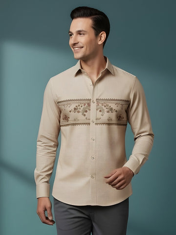 Men's Beige Cotton Shirt – Ethnic Print